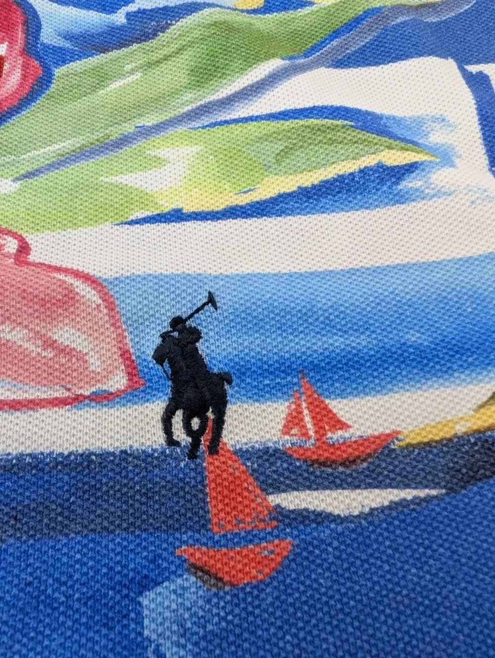 NEW Polo by Ralph Lauren Large Riviera Print Mesh Cotton Polo Tropical Sailboat